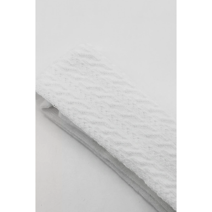 Tekli Zikzak Kabartma Penye Külotlu Çorap Bs50108 Beyaz