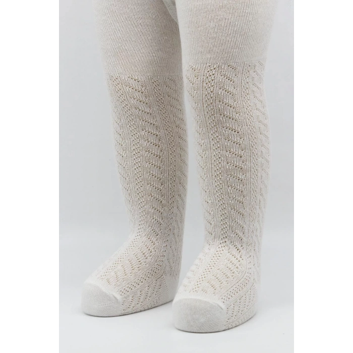 Tekli Zikzak Kabartma Penye Külotlu Çorap Bs50108 Ekru