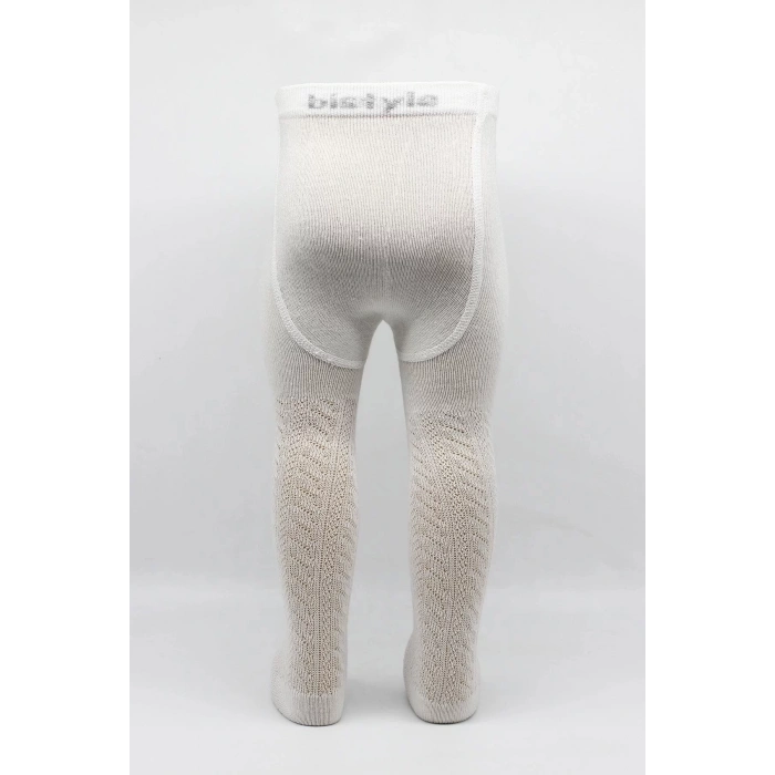 Tekli Zikzak Kabartma Penye Külotlu Çorap Bs50108 Ekru