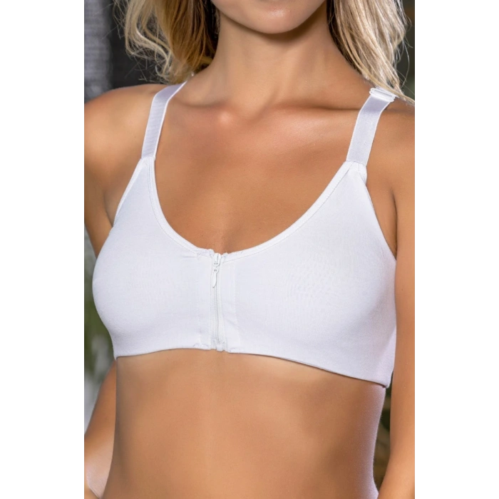 Under Moda Beyaz Önden Fermuarlı Pamuklu Sütyen,Günlük ve Medikal Kullanım İçin, Kadın İç Giyim