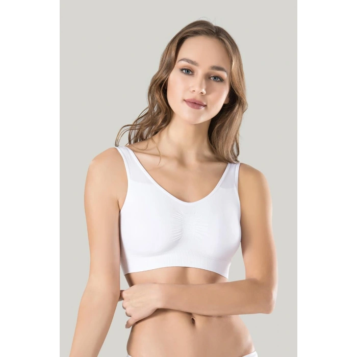 Under Moda Kadın Beyaz Kalın Askılı Çıkarılabilir Pedli Örme Seamless Dikişsiz Basic Büstiyer