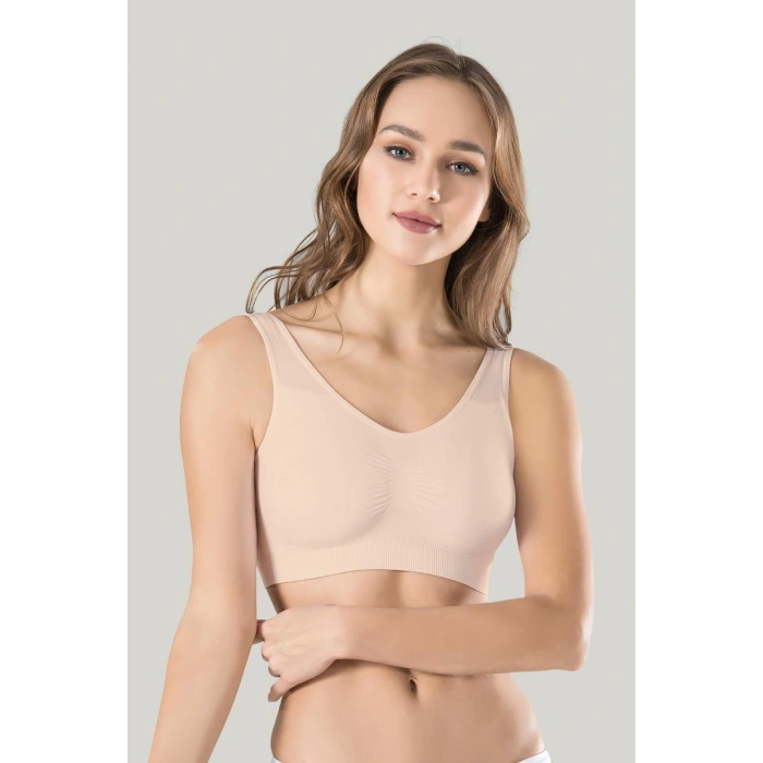 Under Moda Kadın Gri Kalın Askılı Çıkarılabilir Pedli Örme Seamless Dikişsiz Basic Büstiyer