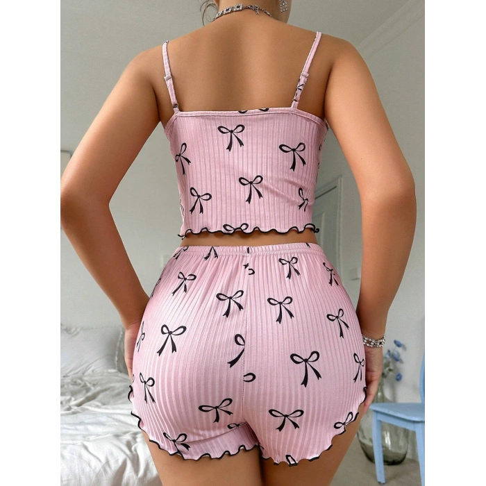 Under Moda Kadın Siyah  Fiyonklu Şortlu Takım Mini Pembe Rahat