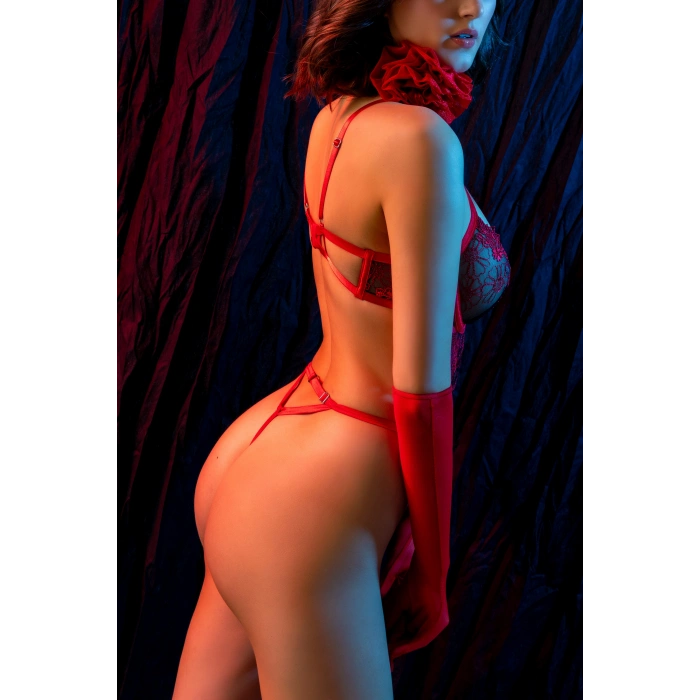 Under Moda Kırmızı Dantel Jartiyerli 3’lü Fantazi İç Giyim Takımı, Transparan Ayarlanabilir Askılı,Kadın İç Giyim