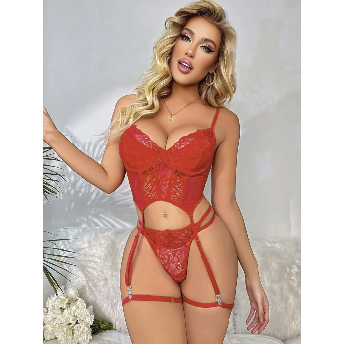 Under Moda Kırmızı Jartiyer Fantezi Takım