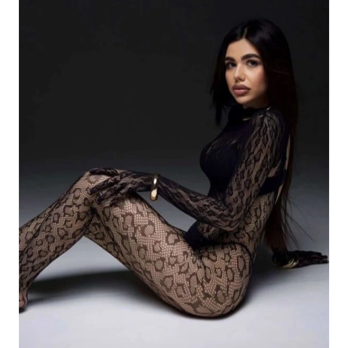 Under Moda Leopar Desen Vücut Çorabı