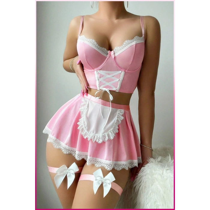 Under Moda Pembe Fırfır Detaylı Özel Tasarım İç Giyim Seti