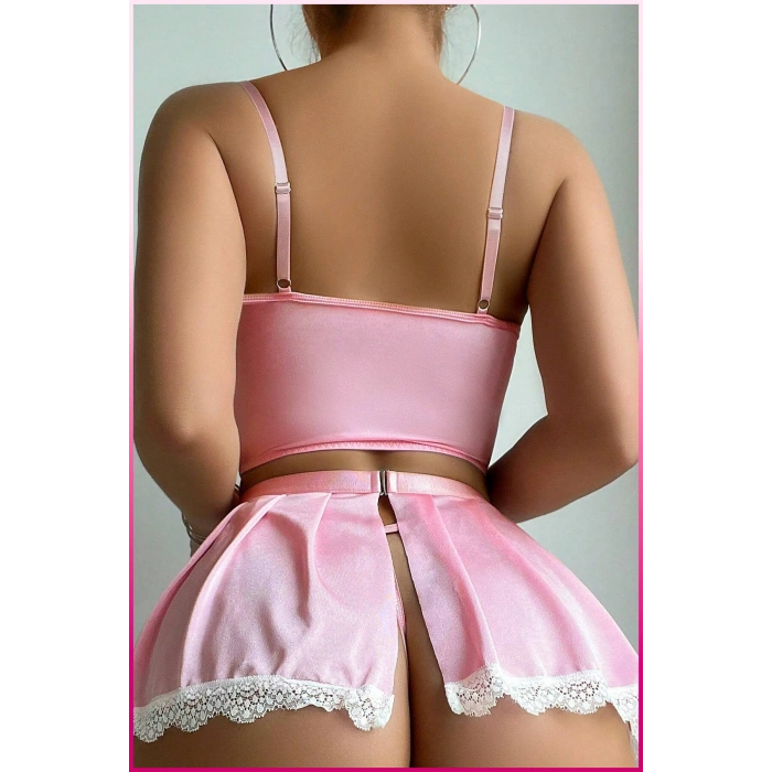 Under Moda Pembe Fırfır Detaylı Özel Tasarım İç Giyim Seti