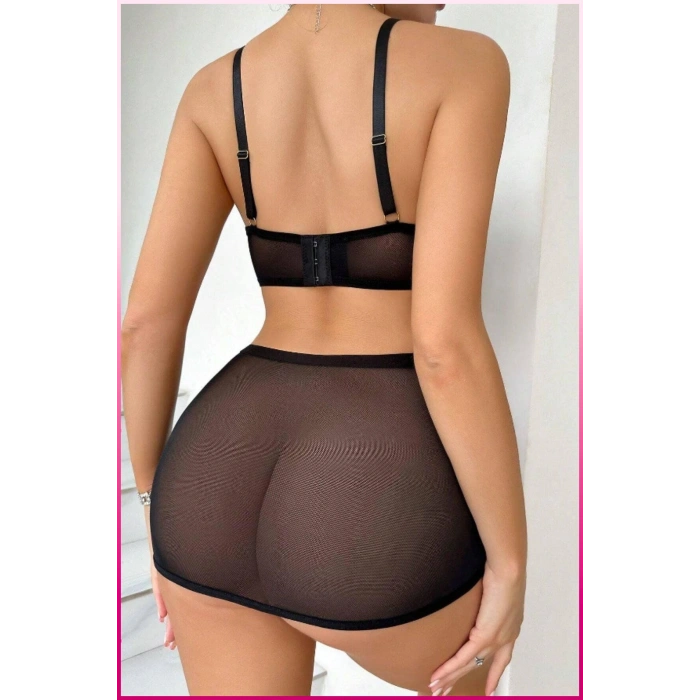 Under Moda Siyah Tül Kurdele Detaylı Seksi İç Giyim Seti