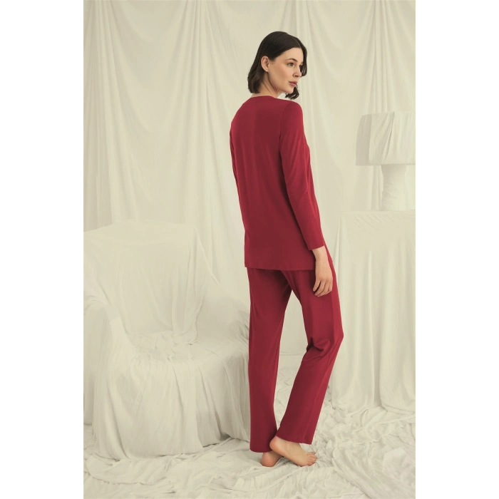 Uzun Kollu Düğmeli V Yaka Pijama Takımı
