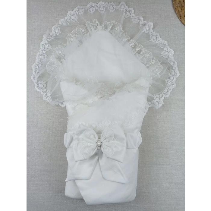 Yenidoğan İpek Pamuklu İnci Lüks Kundak Bebek Battaniyesi Ekru