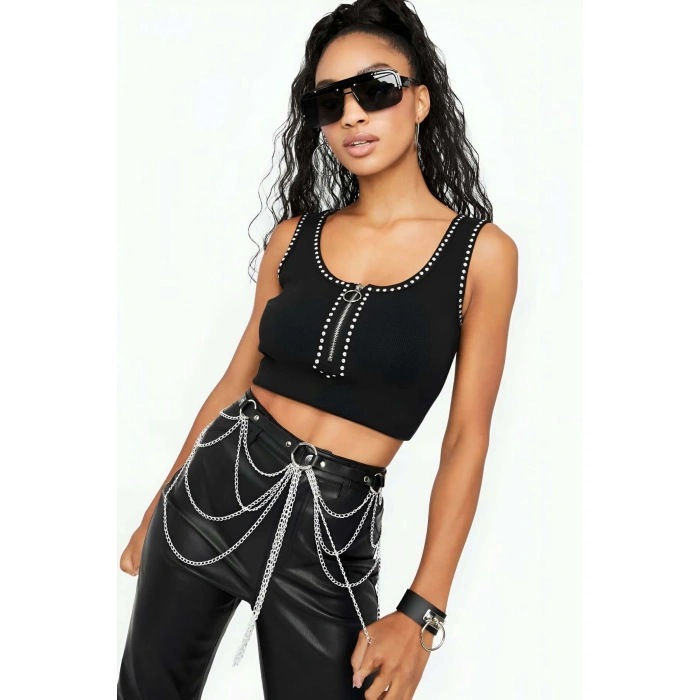 Zincir Detaylı Şık Deri Harness Kemer - Brf512