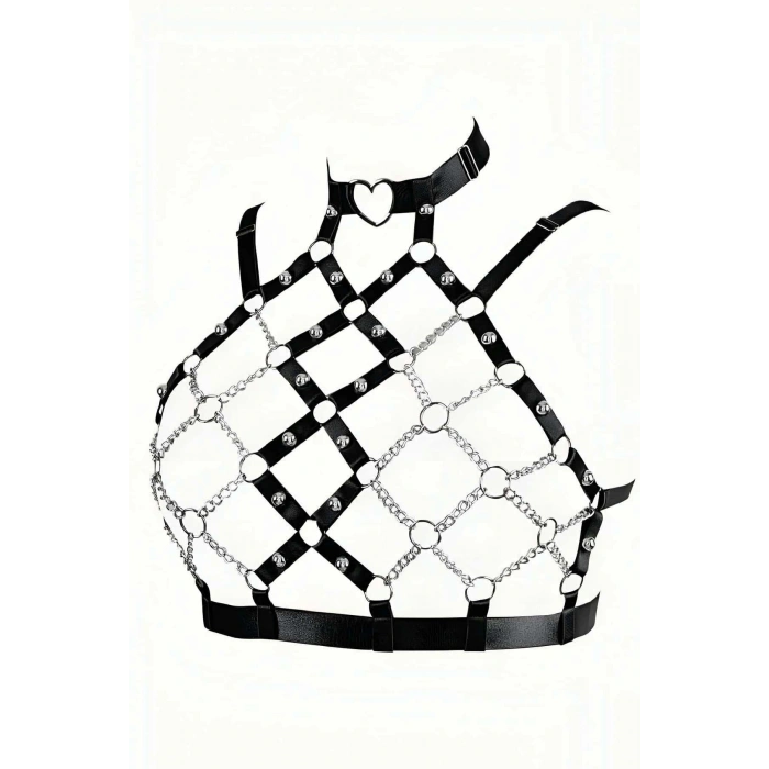 Zincirli Seksi Lastik Göğüs Harness - Brf926