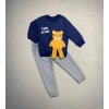 2,3,4 Yaş Ayıcık Sallanan Ayak Desenli Likra Penye Kumaş Sweat Pantolonlu Kız Erkek 2li Çocuk Takımı Lacivert
