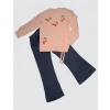 4-5-6 Yaş Kot Pantolonlu Kiraz Desenli Penye Sweat Uzun Kollu 2li Kız Çocuk Takımı Pudra