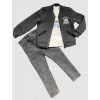 4-5-6 Yaş Kot Pantolonlu Pilot Mont Uzun Kollu Penye Sweat 3lü Erkek Çocuk Takımı Füme