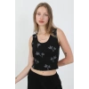 Giyim KADIN KALIN ASKILI PAMUK PENYE ŞORTLU CROP TAKIM SİYAH