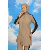 Giyim KADIN PANTOLONLU KOLU ŞERİTLİ TAM TESETTÜR MAYO BEJ