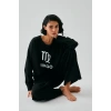 Giyim KADIN SİYAH BAŞAK BURCU OVERSİZE 2 İPLİK EŞOFMAN EV GİYİM TAKIMI