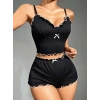 Kadın Siyah Fitilli Askılı Şortlu Pijama Takım 6659