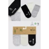 Kaymaz Penye Soket Çorap 3lü  Siyah Ekru Gri