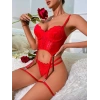 Kırmızı Dantel İşlemeli Göğüs Dekolteli Fantezi Jartiyer Takımı