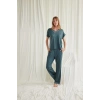 Kısa Kollu V Yakalı Dantelli Pijama Takımı
