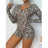Pamuklu Leopar Desenli Düğmeli Uzun Kol Tulum Pijama