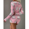 Pamuklu Pembe Hello Kitty Desenli Düğmeli Uzun Kol Tulum Pijama