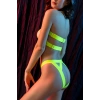 Under Moda Kadın Fantazi Seksi Neon Sarı Bant Detaylı İç Giyim Takımı, Fetiş Tarz İki Parça Transparan Set