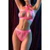 Under Moda Kadın Fantazi Seksi Pembe Bant Detaylı İç Giyim Takımı, Fetiş Tarz İki Parça Transparan Set