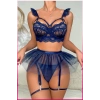 Under Moda Kadın Lacivert Tül Etekli, Göğüs Balenli Fantazi Kostüm