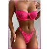 Under Moda Kadın Neon Fuşya Dantelli Balenli  Sütyen Külot Takım