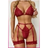 Under Moda Kırmızı Göğüs Dantelli Seksi Jartiyer Takım