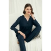 Uzun Kollu Boydan Düğmeli V Yaka Pijama Takımı