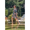 Viskon Çiçek Ve Yaprak Desenli Uzun Kollu Elbise