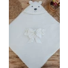 Yenidoğan Beyaz Wool Yün Kumaş Ayıcık Kulaklı Kundak Bebek Battaniyesi Beyaz