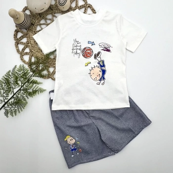 1,2,3 Yaş Topçu Erkek Çocuk Baskılı Şortlu Kısa Kollu Tişört 2li Erkek Bebek Takımı Lacivert