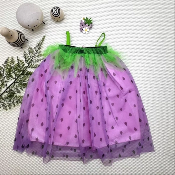 2,3,4 Yaş Askılı Çilek Kostüm Kız Çocuk Elbise Mor