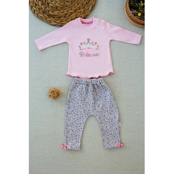 3,6 6,9 9,12 Ay Full Star Nakışlı Şapkalı Uzun Kollu Sweat 3lü Erkek Bebek Takımı Pembe