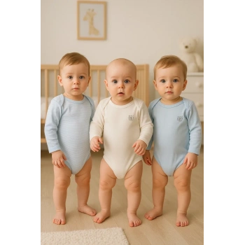 3lü Naturel Bebek Badi Zıbın -%100 Pamuk