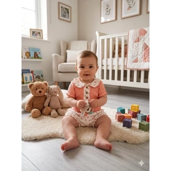 6/12 Ay Düğme Detaylı Yakalı Bebek Takımı