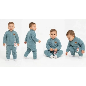 6/24 Ay Peluş Kumaş Fermuarlı Bebek Takımı