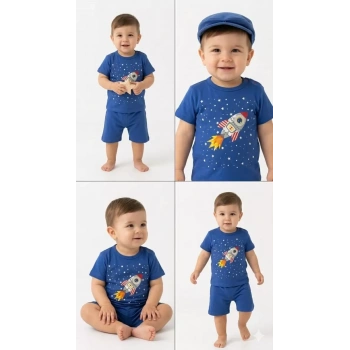6/24 Ay Roket Baskılı 2li Bebek Takımı