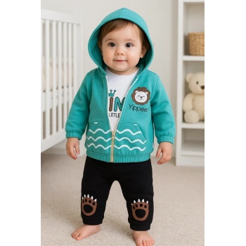 Aslan Desenli 3lü Erkek Bebek Takımı