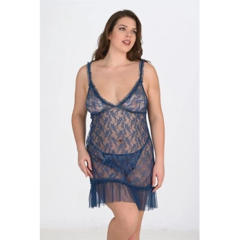 Büyük Beden Dantel İşlemeli Tül Gecelik