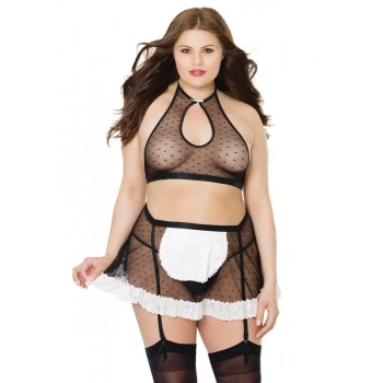Büyük Beden Fantezi Seksi Jartiyerli Hizmetçi Kostüm