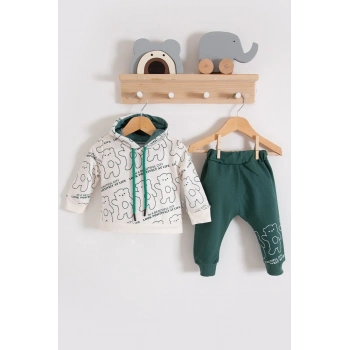 Çapraz Bears Kapüşonlu % 100 Pamuk Erkek Bebek Takımı