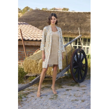 Çiçek Desenli Önü Düğmeli Sabahlık Takımı