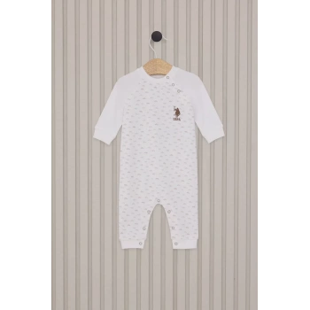 Erkek Bebek Uzun Kol Patiksiz Tulum  Krem